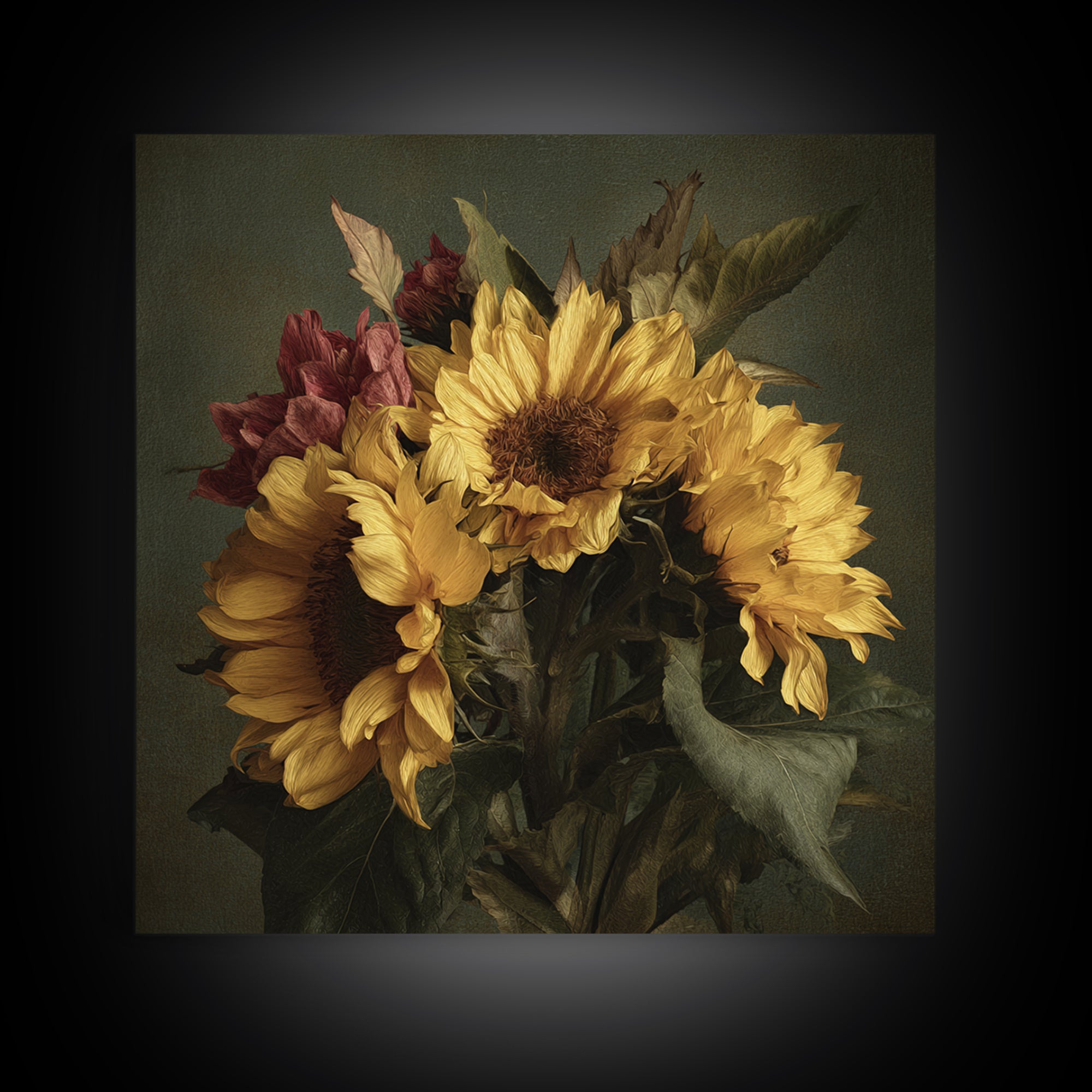 Sunflower Bouquet in Bold Golden Tones Framed Canvas Print, Floral Art, Textured Painting, Living Room Decor, Fine Art, Bloom, FLO-1x1-29