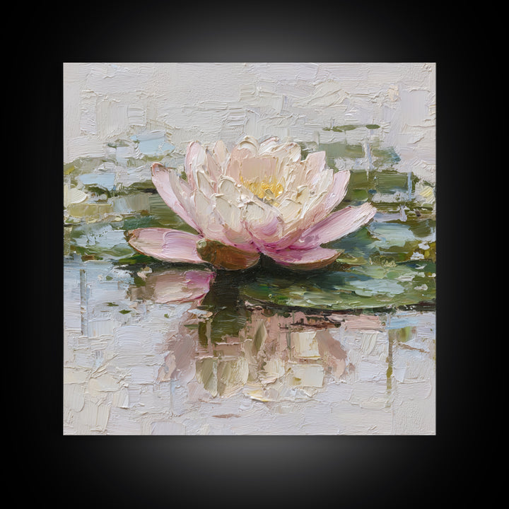 Lotus Blossom Floating on Still Water Framed Canvas Print, Floral Art, Gallery Decor, Living Room Decor, Fine Art, Bloom, FLO-1x1-62