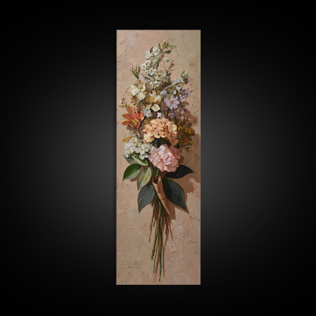 Romantic Bouquet Wrapped Framed Canvas Print, Floral Art, Art Print, Living Room Decor, Fine Art, Bloom, Botanical Print, FLO-1x3-36