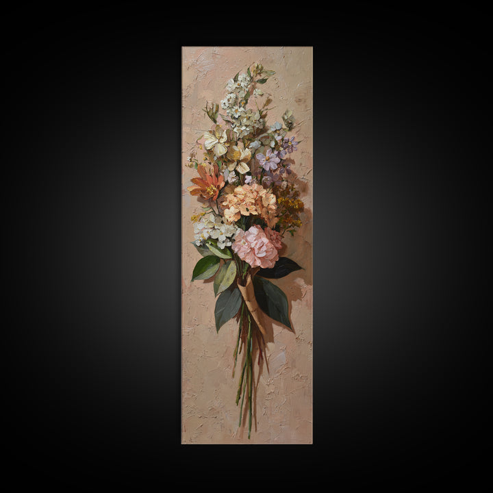 Romantic Bouquet Wrapped Framed Canvas Print, Floral Art, Art Print, Living Room Decor, Fine Art, Bloom, Botanical Print, FLO-1x3-36
