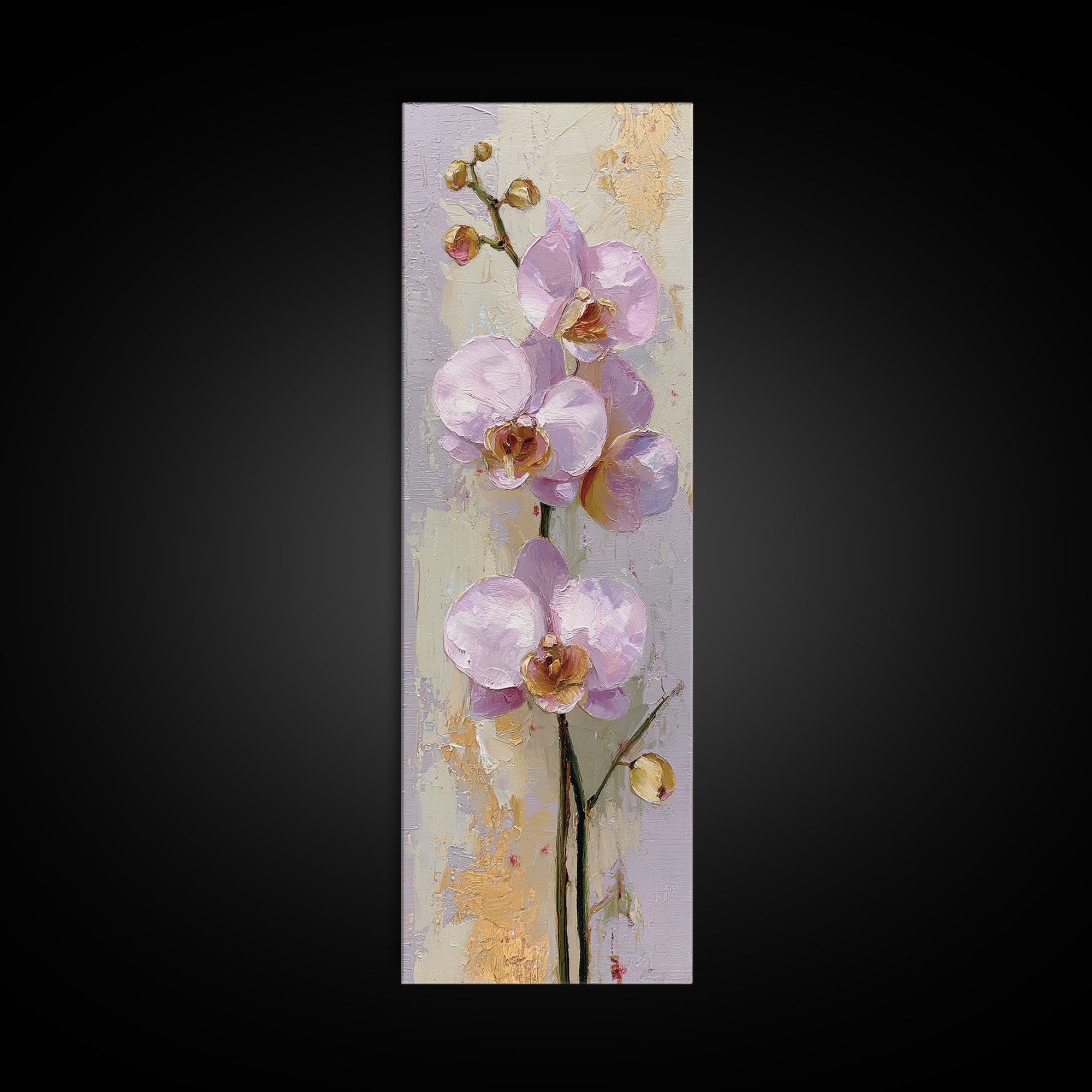 Orchid Stem with Elegant Negative Space Framed Canvas Print, Floral Art, Gallery Decor, Living Room Decor, Fine Art, Bloom, FLO-1x3-71