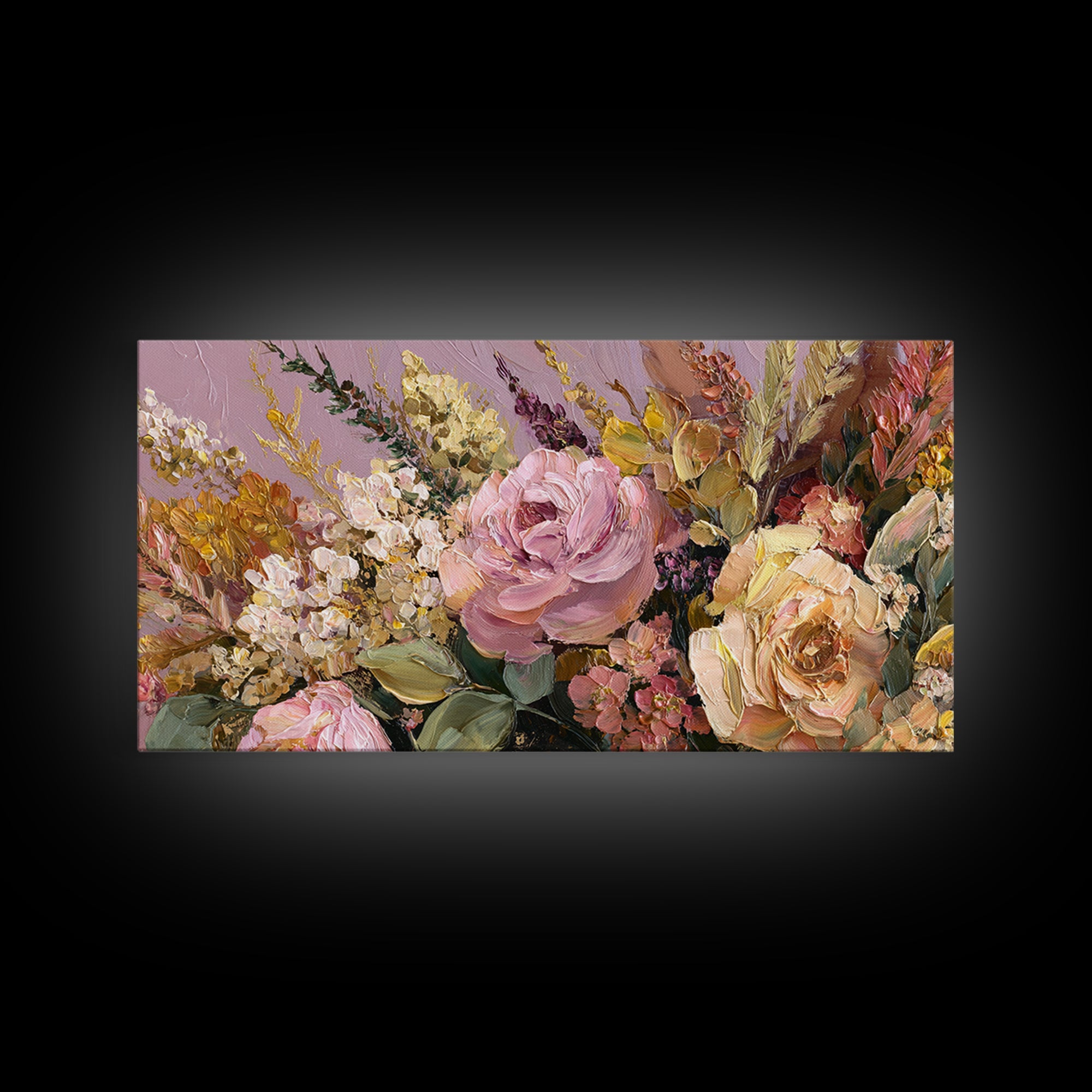 Floral Wreath of Garden Roses and Herbs Canvas Print, Floral Art, Dark Academia Decor, Living Room Decor, Fine Art, Bloom, FLO-2x1-61