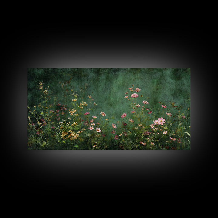 Wildflower Meadow in Loose Impressionist Paint Framed Canvas Print, Floral Art, Neutral Decor, Living Room Decor, Oil Painting, FLO-2x1-95