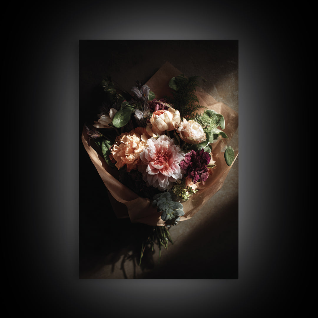 Romantic Bouquet Wrapped Canvas Print, Floral Art, Statement Artwork, Living Room Decor, Fine Art, Bloom, Wall Decor, FLO-2x3-32