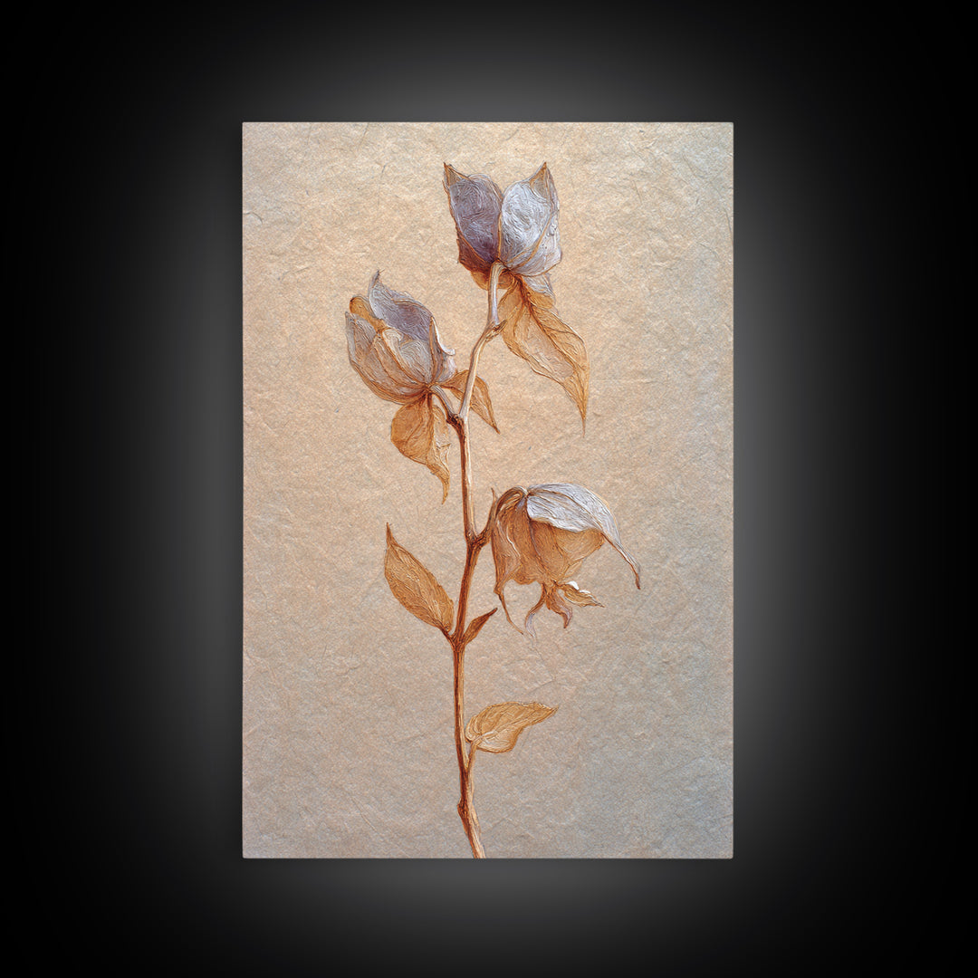 Orchid Stem with Elegant Negative Space Framed Canvas Print, Floral Art, Dark Academia Decor, Living Room Decor, Bloom, FLO-2x3-43