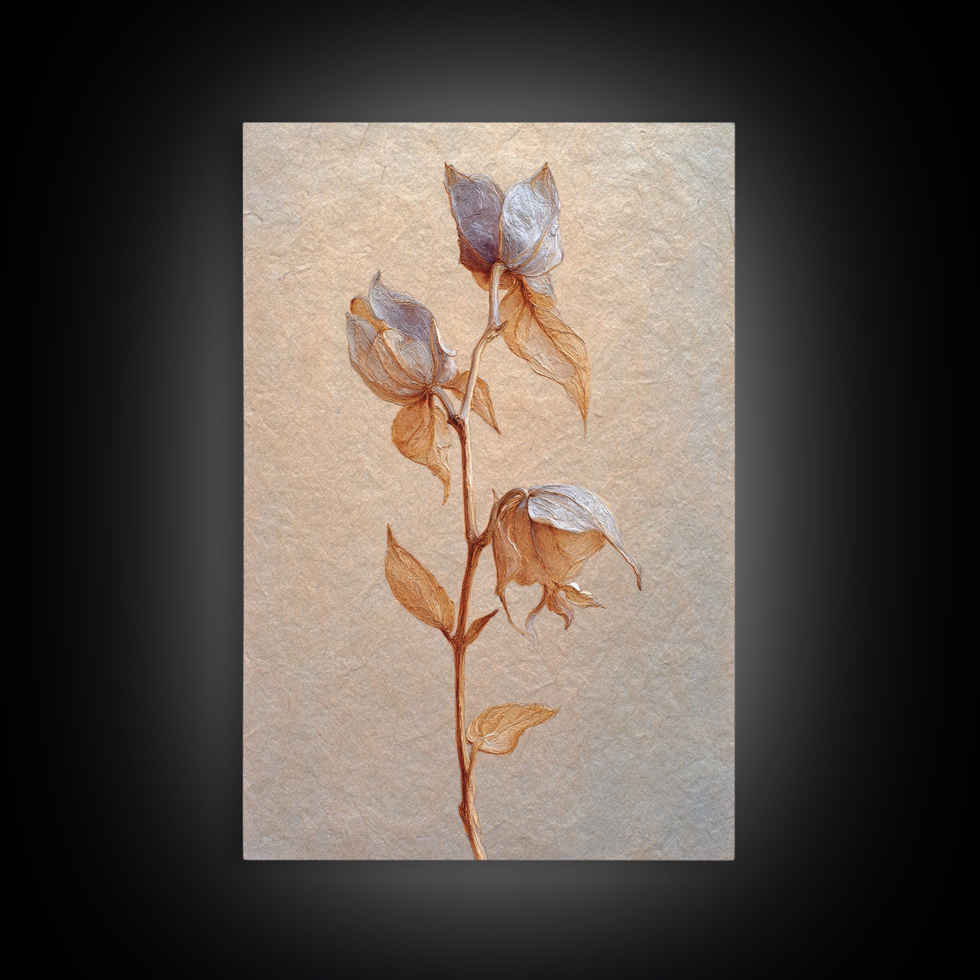 Orchid Stem with Elegant Negative Space Framed Canvas Print, Floral Art, Dark Academia Decor, Living Room Decor, Bloom, FLO-2x3-43