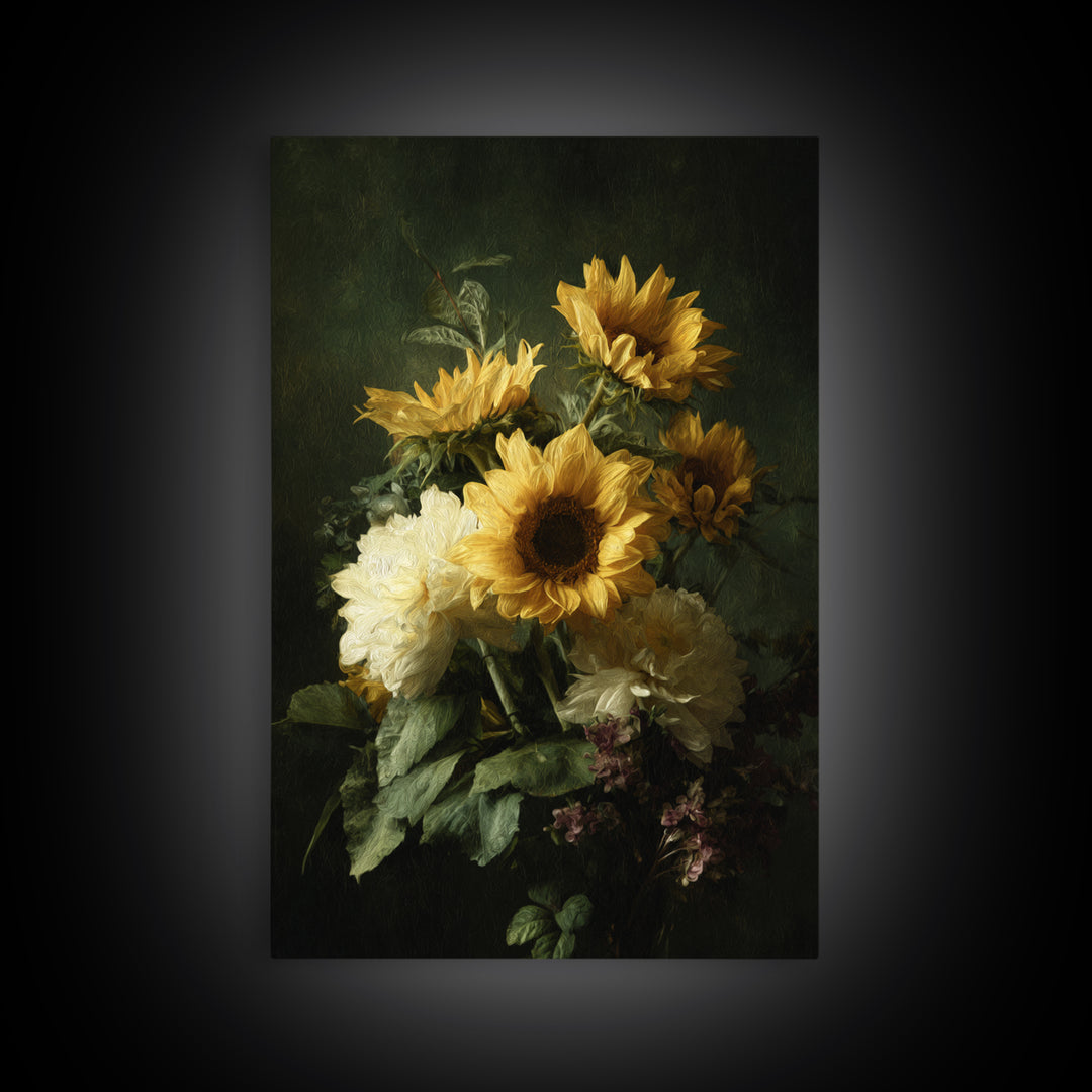 Sunflower Bouquet in Bold Golden Tones Canvas Print, Floral Art, Art Nouveau Decor, Living Room Decor, Fine Art, Bloom, FLO-2x3-61