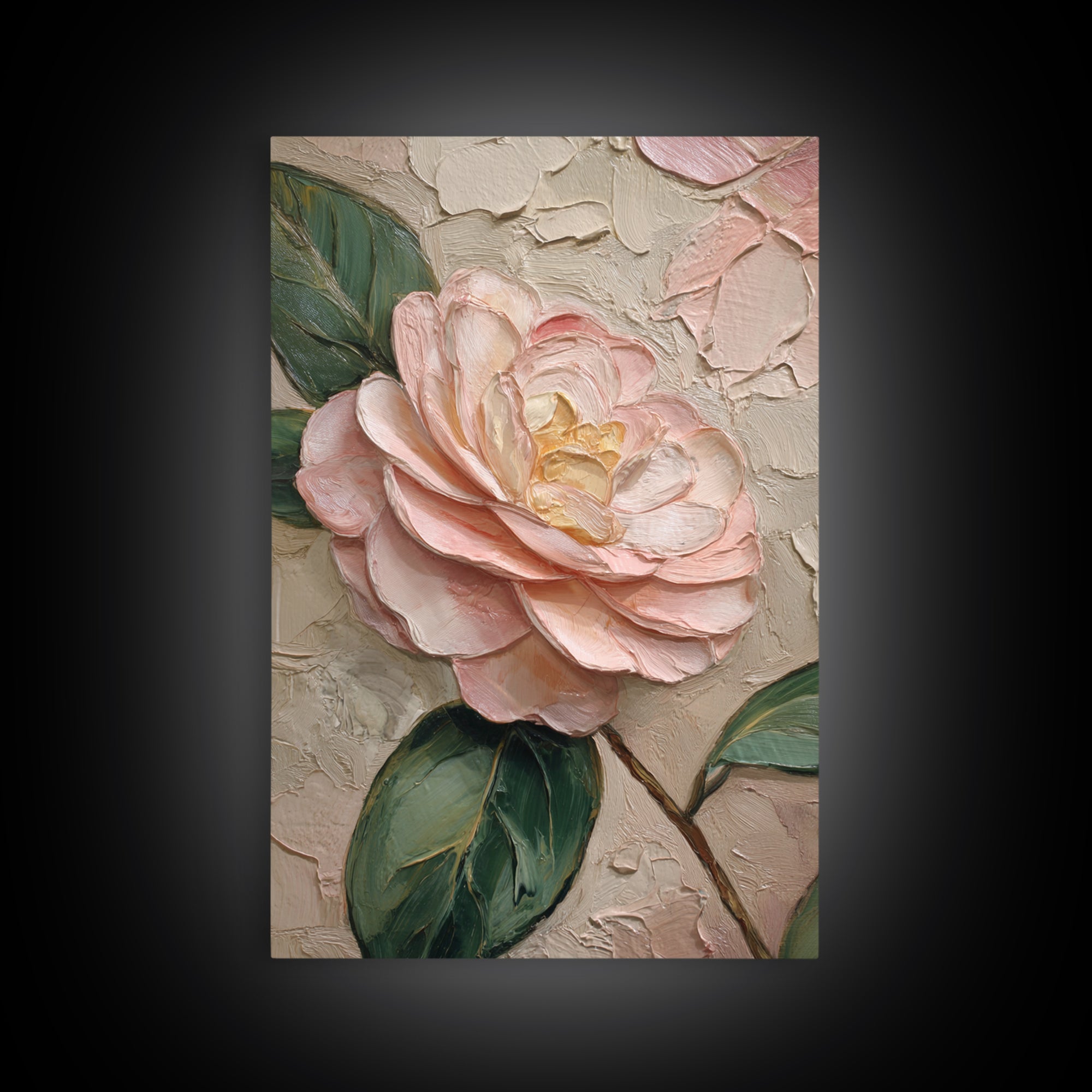 Camellia Bloom with Glossy Leaves Canvas Print, Floral Art, Digital Art, Living Room Decor, Fine Art, Bloom, Floral Art Print, FLO-2x3-72