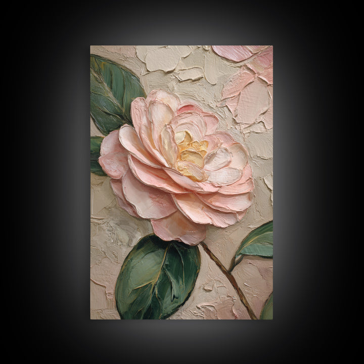 Camellia Bloom with Glossy Leaves Canvas Print, Floral Art, Digital Art, Living Room Decor, Fine Art, Bloom, Floral Art Print, FLO-2x3-72