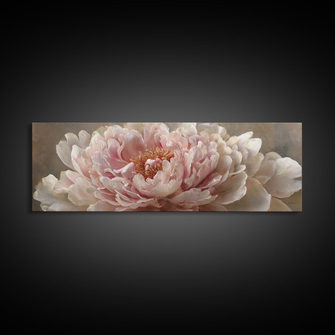 Oversized Blush Peony Canvas Print, Floral Art, Neutral Tone Abstract Floral Art, Living Room Decor, Fine Art, Bloom, FLO-3x1-41