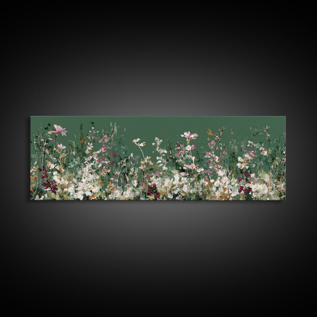 Wildflower Meadow in Loose Impressionist Paint Framed Canvas Print, Floral Art, Midcentury Modern, Living Room Decor, Bloom, FLO-3x1-67