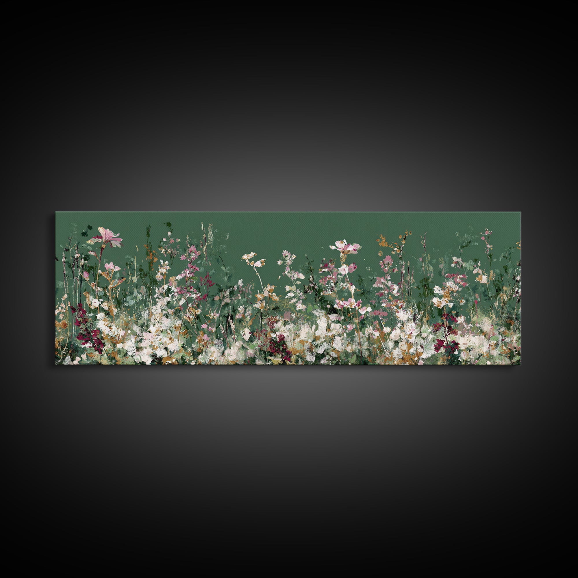 Wildflower Meadow in Loose Impressionist Paint Framed Canvas Print, Floral Art, Midcentury Modern, Living Room Decor, Bloom, FLO-3x1-67
