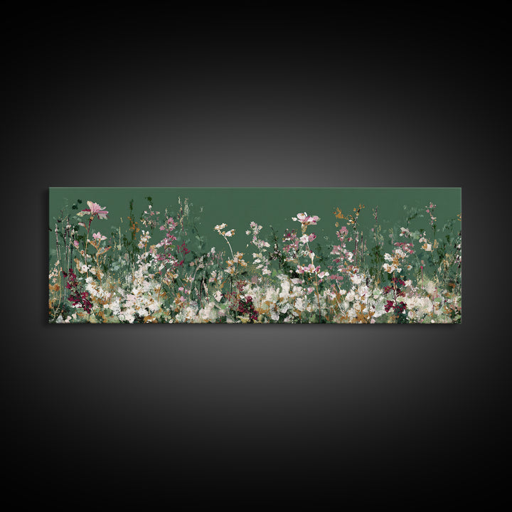 Wildflower Meadow in Loose Impressionist Paint Framed Canvas Print, Floral Art, Midcentury Modern, Living Room Decor, Bloom, FLO-3x1-67
