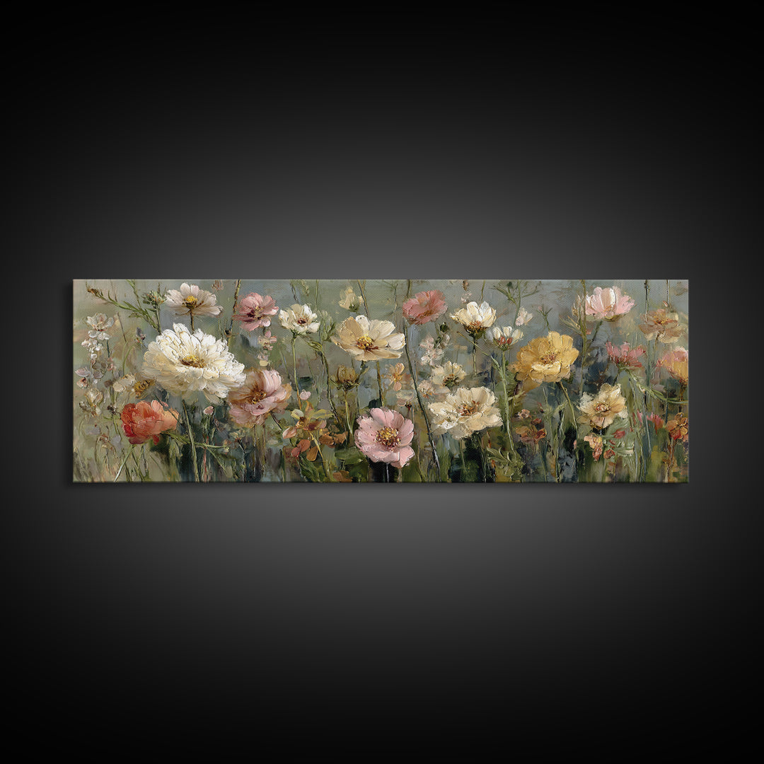Wildflower Meadow in Loose Impressionist Paint Canvas Print, Floral Art, Art Print, Living Room Decor, Fine Art, Bloom, FLO-3x1-91