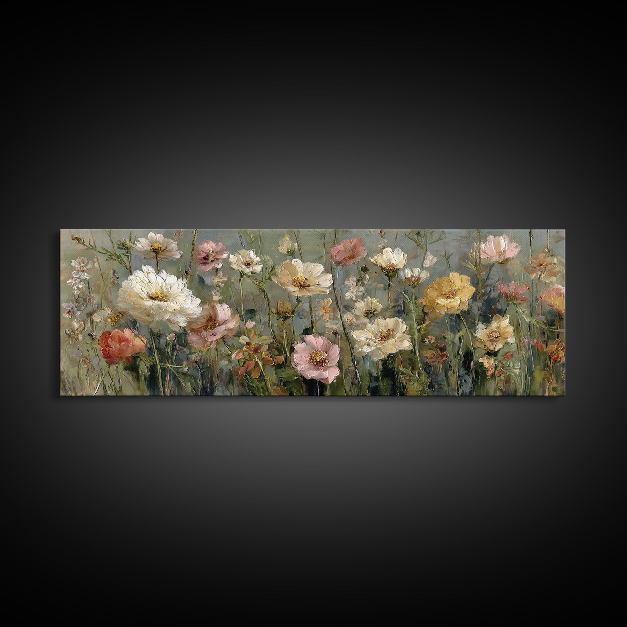 Wildflower Meadow in Loose Impressionist Paint Canvas Print, Floral Art, Art Print, Living Room Decor, Fine Art, Bloom, FLO-3x1-91