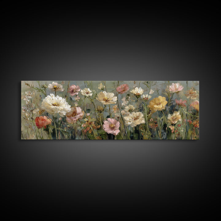 Wildflower Meadow in Loose Impressionist Paint Canvas Print, Floral Art, Art Print, Living Room Decor, Fine Art, Bloom, FLO-3x1-91