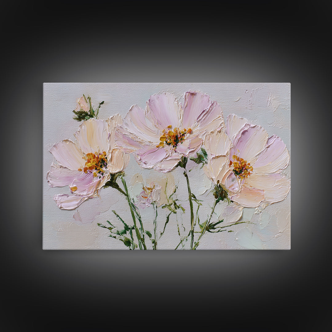 Cosmos Flowers Swaying Framed Canvas Print, Floral Art, Gallery Decor, Living Room Decor, Fine Art, Bloom, Wall Art, Home Decor, FLO-3x2-27