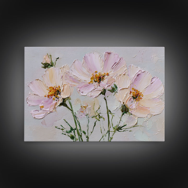 Cosmos Flowers Swaying Framed Canvas Print, Floral Art, Gallery Decor, Living Room Decor, Fine Art, Bloom, Wall Art, Home Decor, FLO-3x2-27