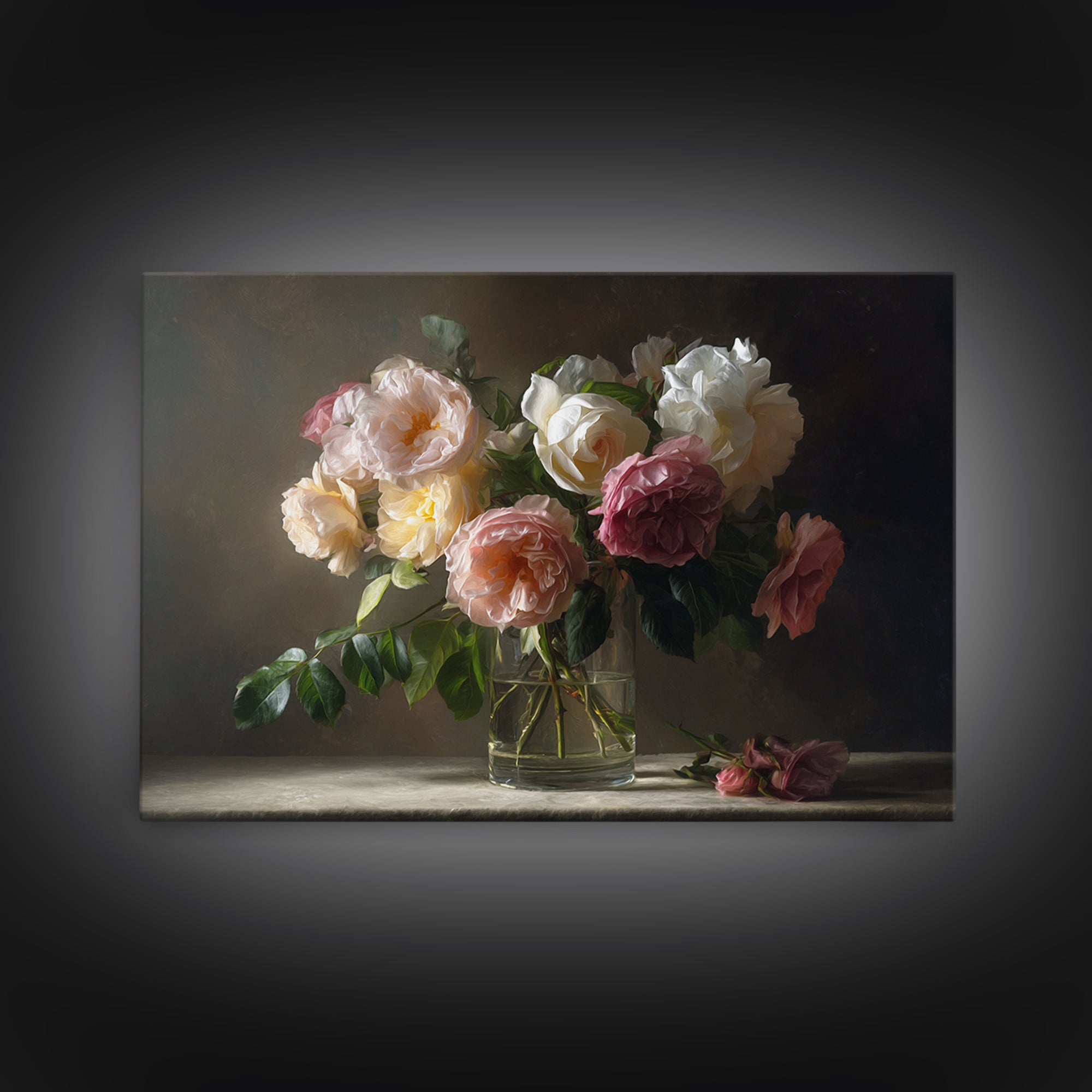 Dark Moody Roses Canvas Print, Floral Art, Floral Art Prints, Living Room Decor, Oil Painting, Bloom, Statement Artwork, FLO-3x2-54