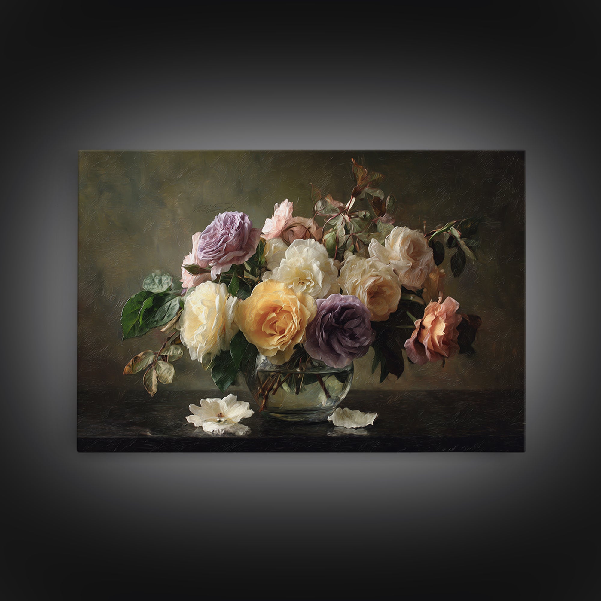 Dark Moody Roses Framed Canvas Print, Floral Art, Art Nouveau Decor, Living Room Decor, Fine Art, Bloom, Floral Decor, FLO-3x2-6