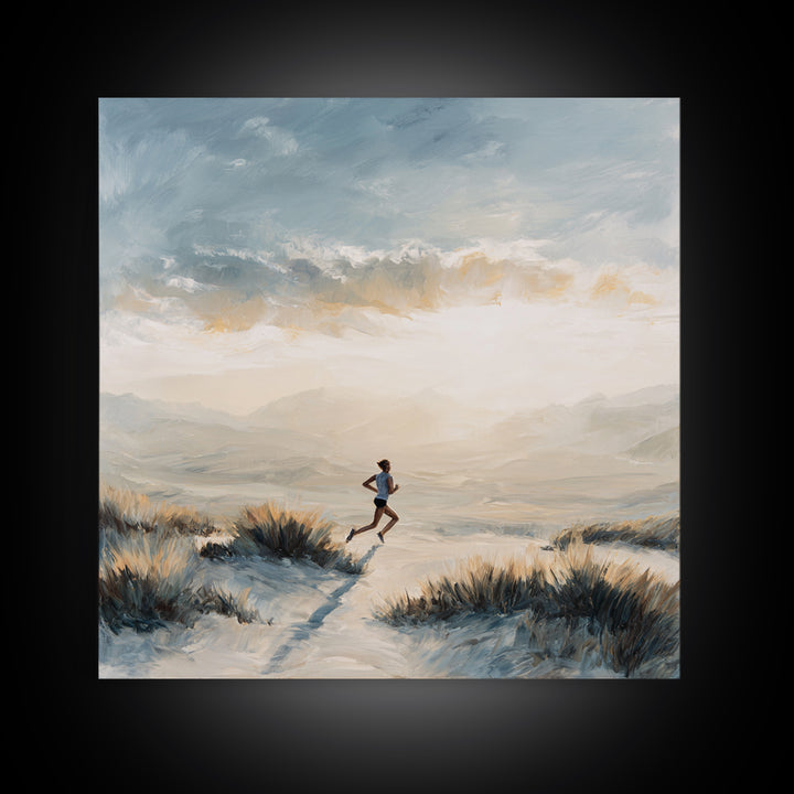 Mountain Trail Runner Framed Canvas Print, Fitness Studio Art, Motivational Canvas, Gym Decor, Watercolor Art, Motion, FSA-1x1-100
