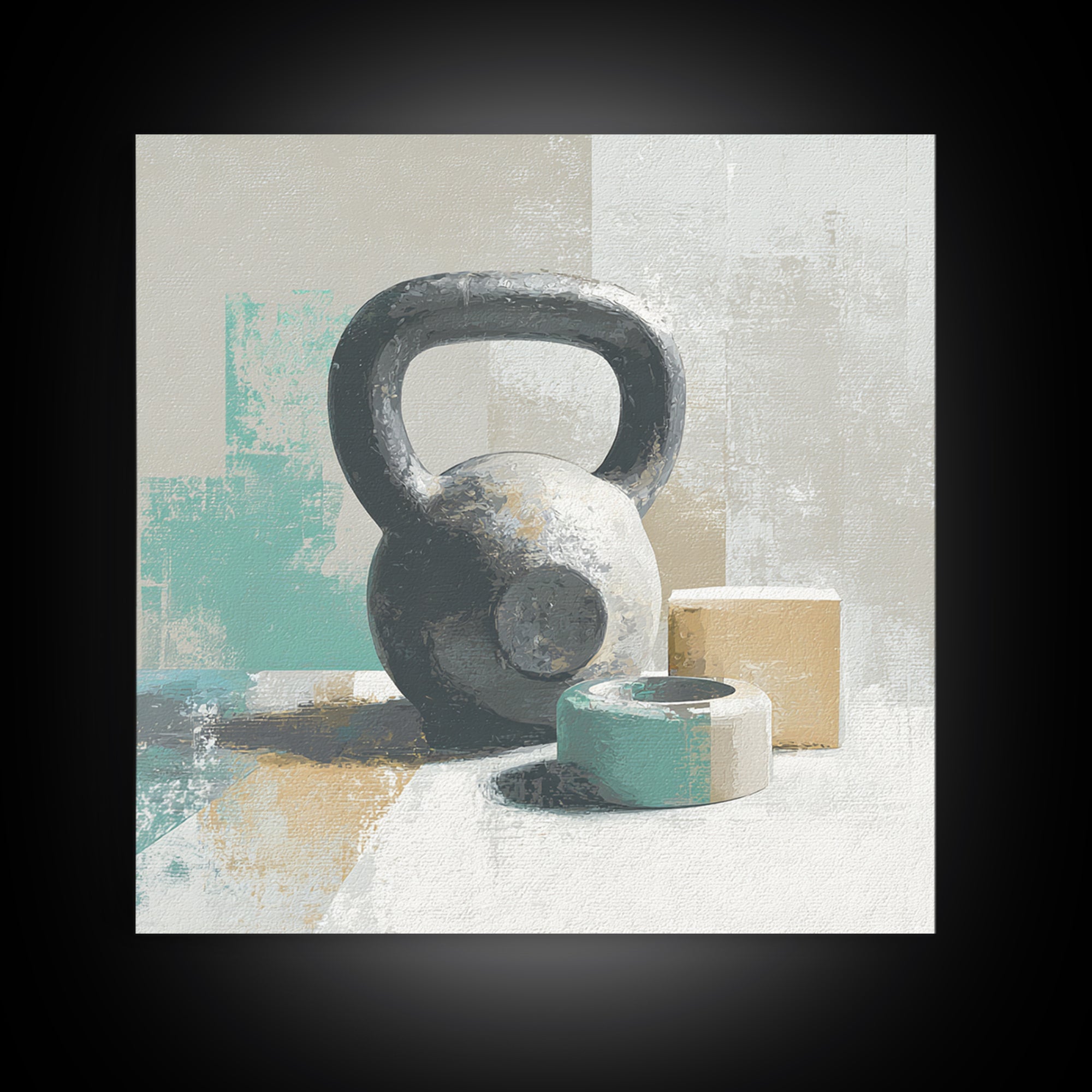 Kettlebell and Chalk Dust Canvas Print, Fitness Studio Art, Home Gym Sign, Gym Decor, Oil Painting, Motion, Motivational Canvas, FSA-1x1-30