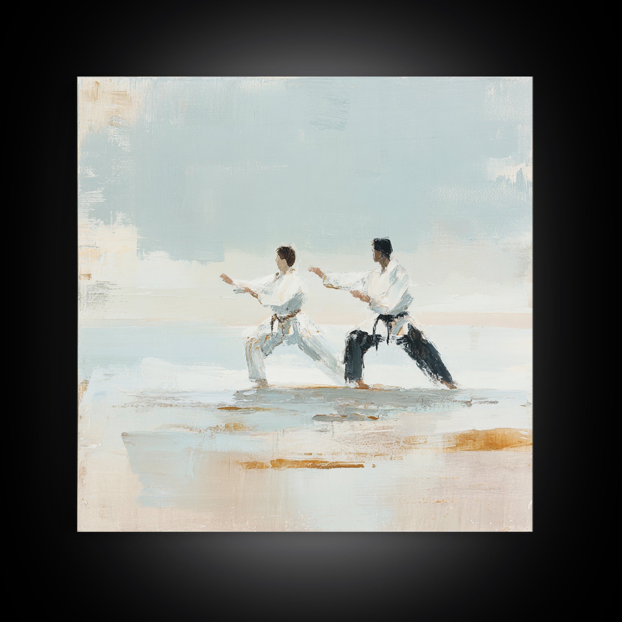 Martial Artist Pose Framed Canvas Print, Fitness Studio Art, Home Gym Decor, Gym Decor, Oil Painting, Motion, Home Gym Wall Art, FSA-1x1-43