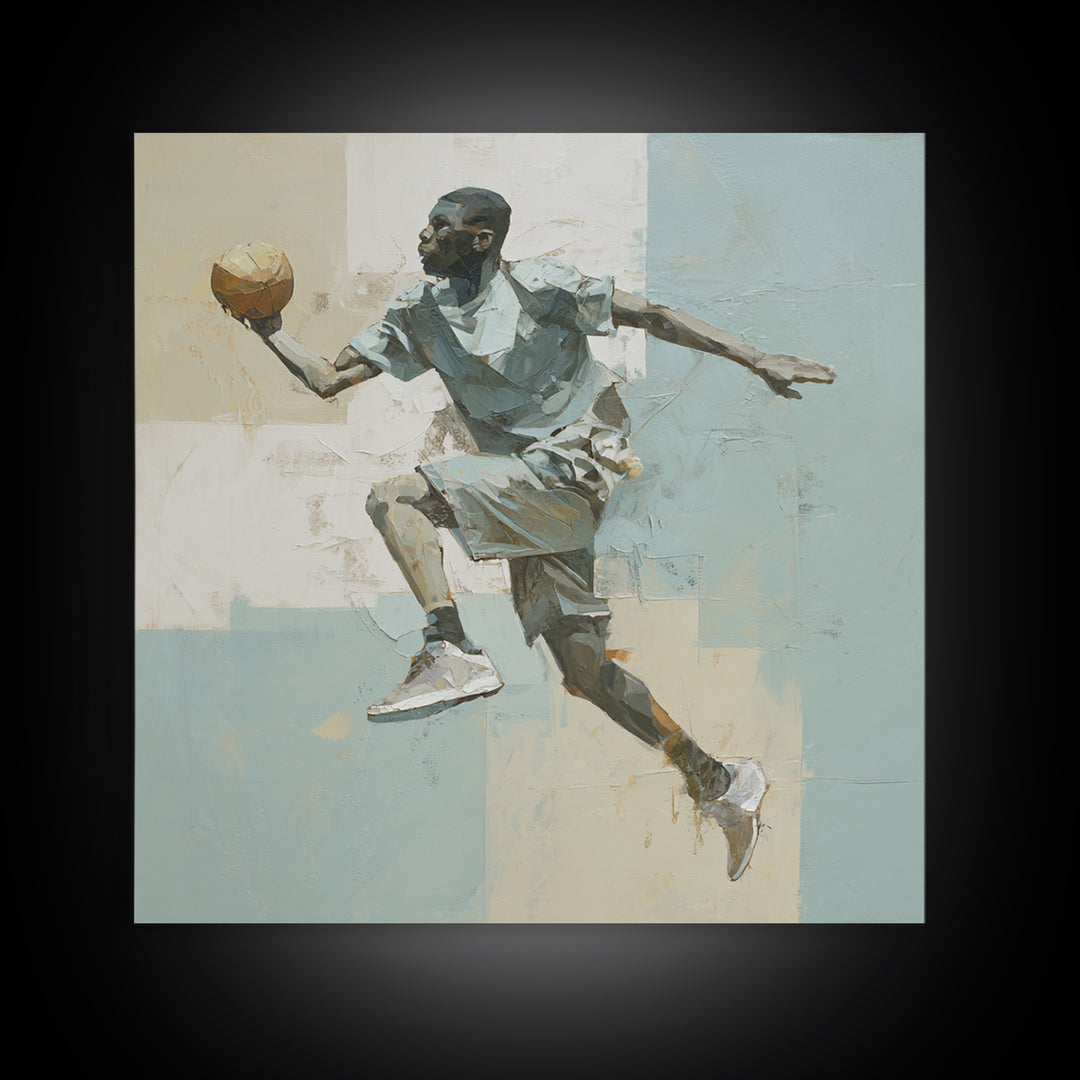 Basketball Player in Explosive Motion Framed Canvas Print, Fitness Studio Art, Home Gym Decor, Gym Decor, Fine Art, Motion, FSA-1x1-46