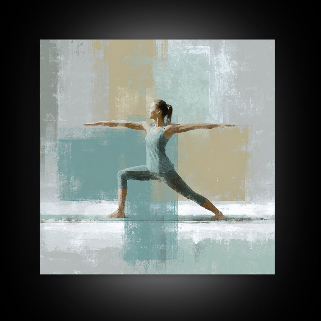 Yoga Warrior Pose Canvas Print, Fitness Studio Art, Pilates Poster, Gym Decor, Fine Art, Motion, Statement Artwork, Boho Decor, FSA-1x1-55
