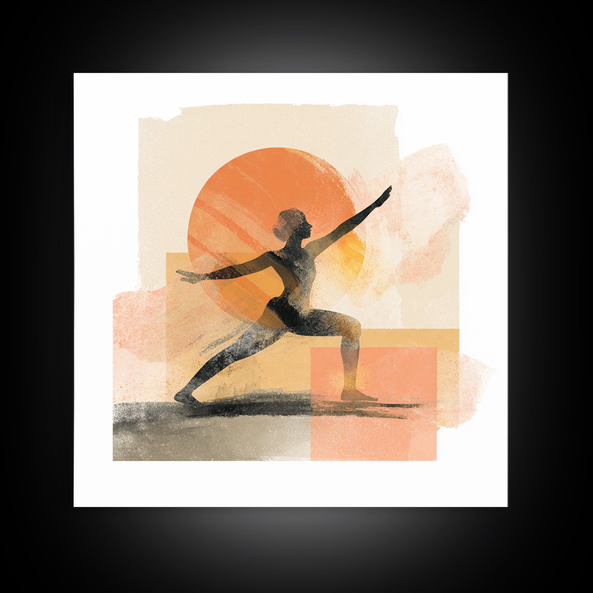 Yoga Warrior Pose Framed Canvas Print, Fitness Studio Art, Motivational Canvas, Gym Decor, Fine Art, Motion, Textured Painting, FSA-1x1-79