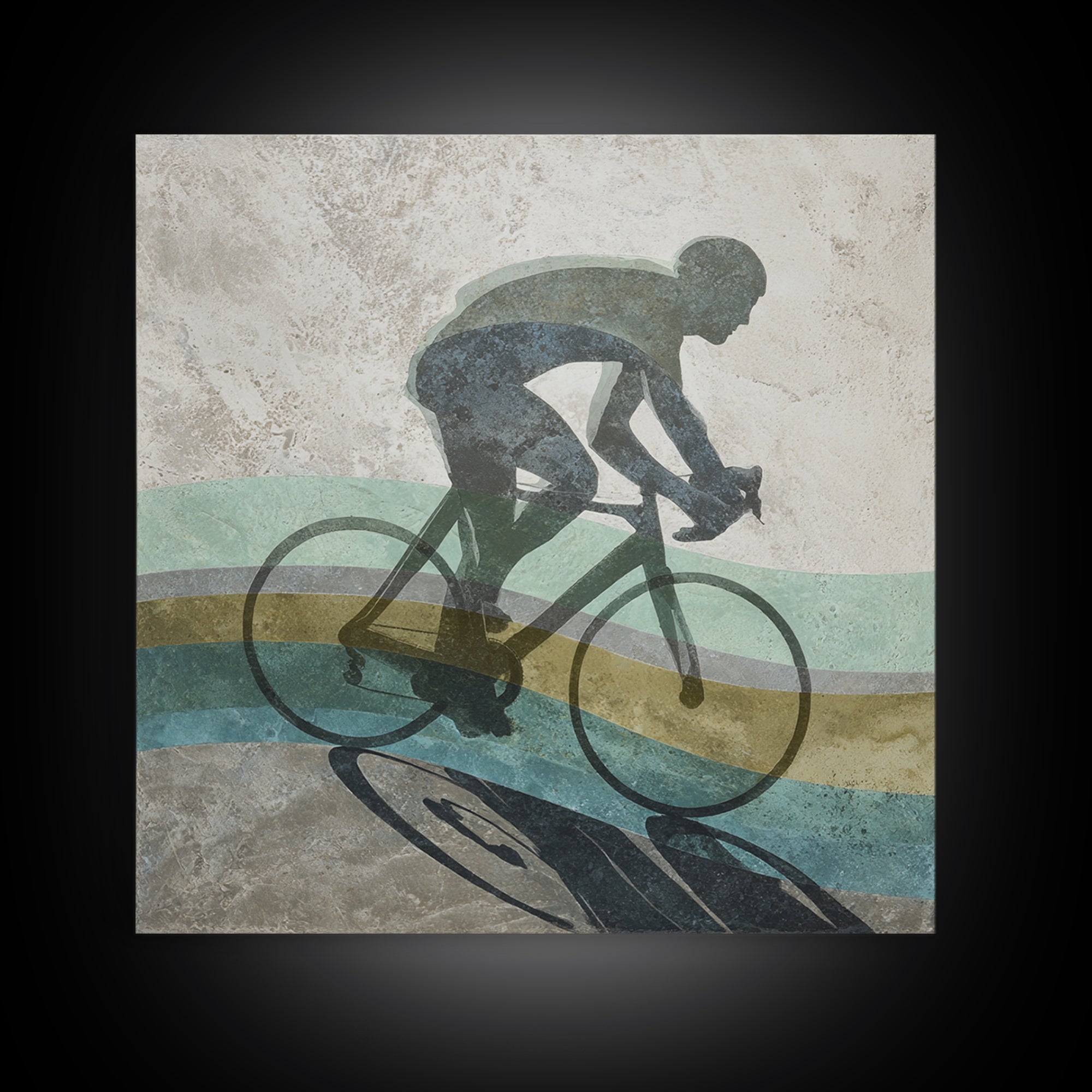 Cycling Figure in Bold Speed Lines Framed Canvas Print, Fitness Studio Art, Home Decor, Gym Decor, Oil Painting, Motion, FSA-1x1-80