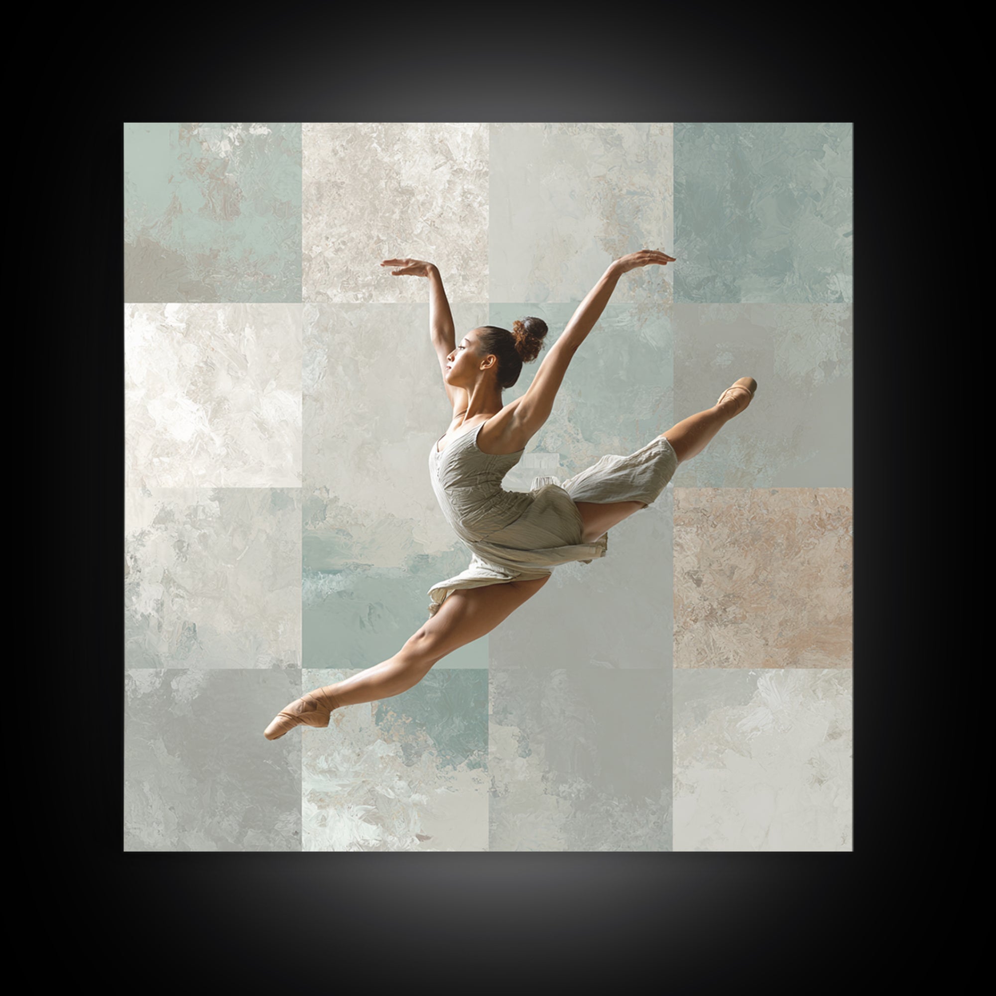 Dancer Leap with Painterly Energy Framed Canvas Print, Fitness Studio Art, Home Decor, Gym Decor, Fine Art, Motion, FSA-1x1-83