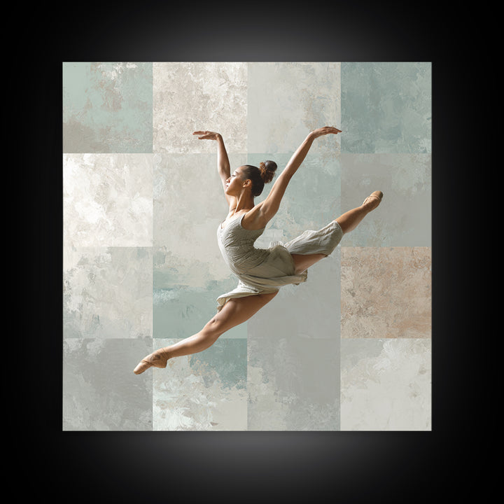 Dancer Leap with Painterly Energy Framed Canvas Print, Fitness Studio Art, Home Decor, Gym Decor, Fine Art, Motion, FSA-1x1-83