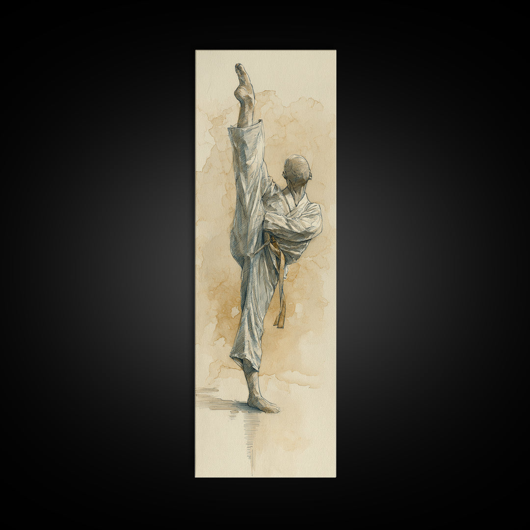 Martial Artist Pose Framed Canvas Print, Fitness Studio Art, Motivational Canvas, Gym Decor, Watercolor Art, Motion, FSA-1x3-31