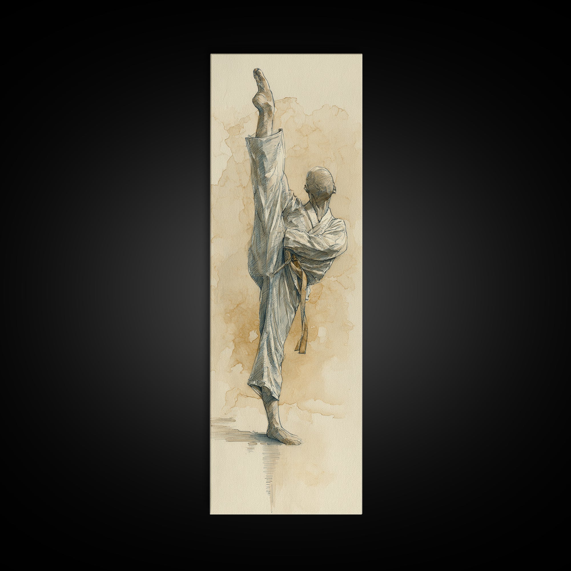 Martial Artist Pose Framed Canvas Print, Fitness Studio Art, Motivational Canvas, Gym Decor, Watercolor Art, Motion, FSA-1x3-31