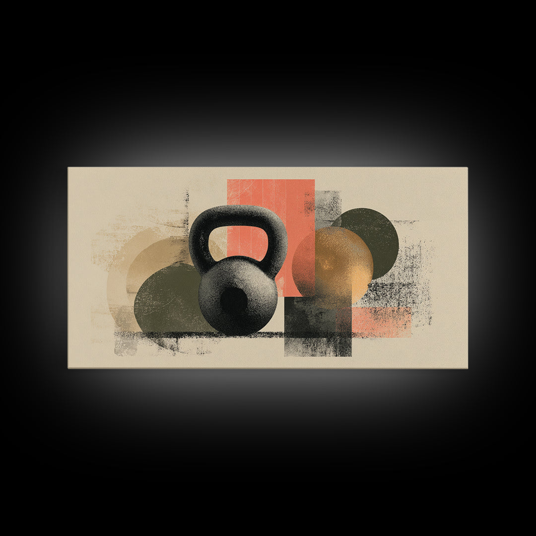 Kettlebell and Chalk Dust Canvas Print, Fitness Studio Art, Yoga Room Decor, Gym Decor, Abstract Art, Motion, Textured Painting, FSA-2x1-26