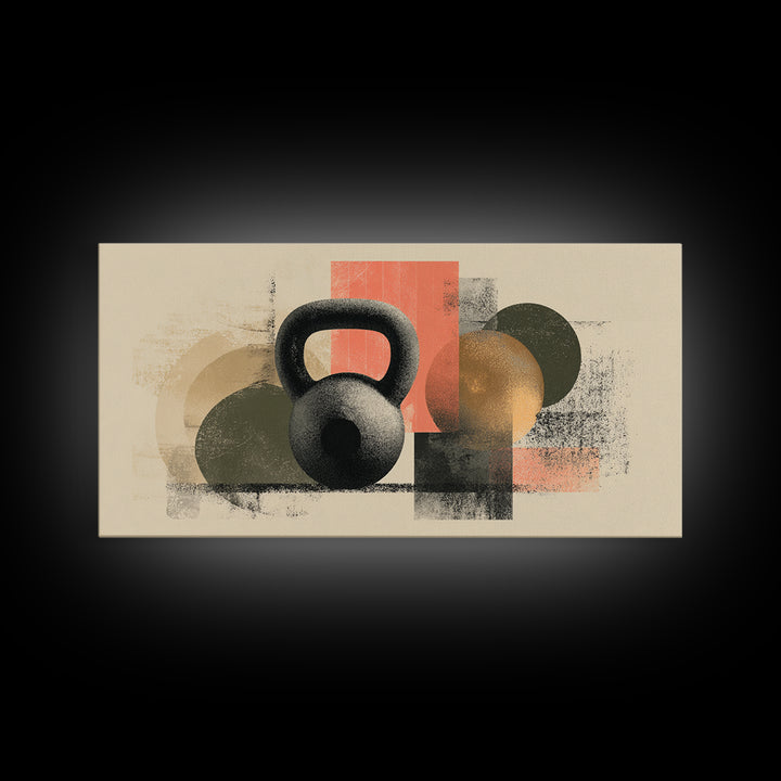 Kettlebell and Chalk Dust Canvas Print, Fitness Studio Art, Yoga Room Decor, Gym Decor, Abstract Art, Motion, Textured Painting, FSA-2x1-26