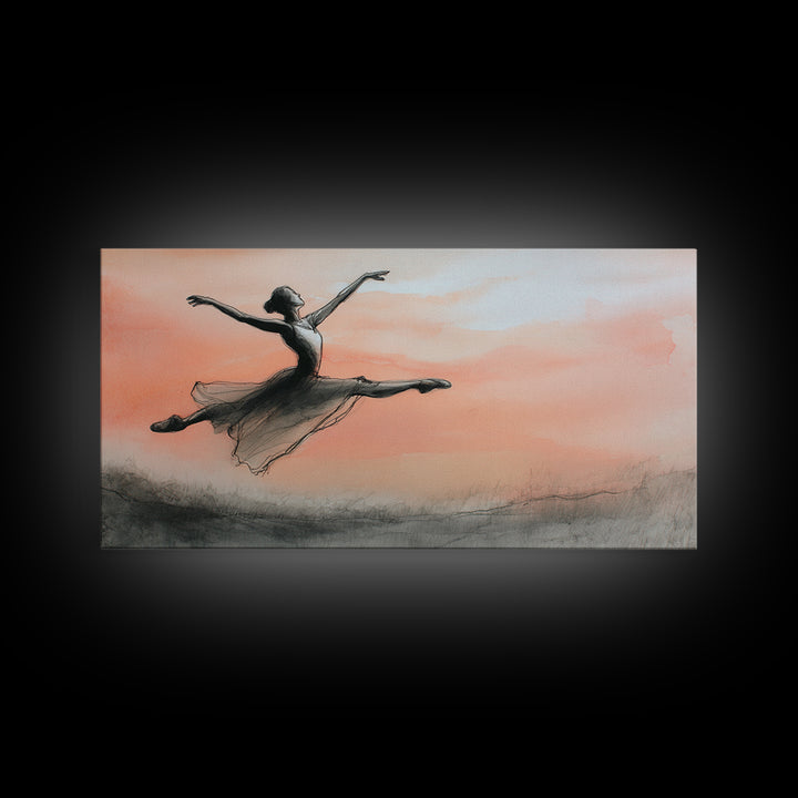 Dancer Leap with Painterly Energy Framed Canvas Print, Fitness Studio Art, Textured Painting, Gym Decor, Fine Art, Motion, FSA-2x1-7