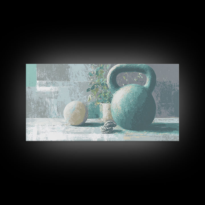 Kettlebell and Chalk Dust Canvas Print, Fitness Studio Art, Art Print, Gym Decor, Watercolor Art, Motion, Motivational Poster, FSA-2x1-74