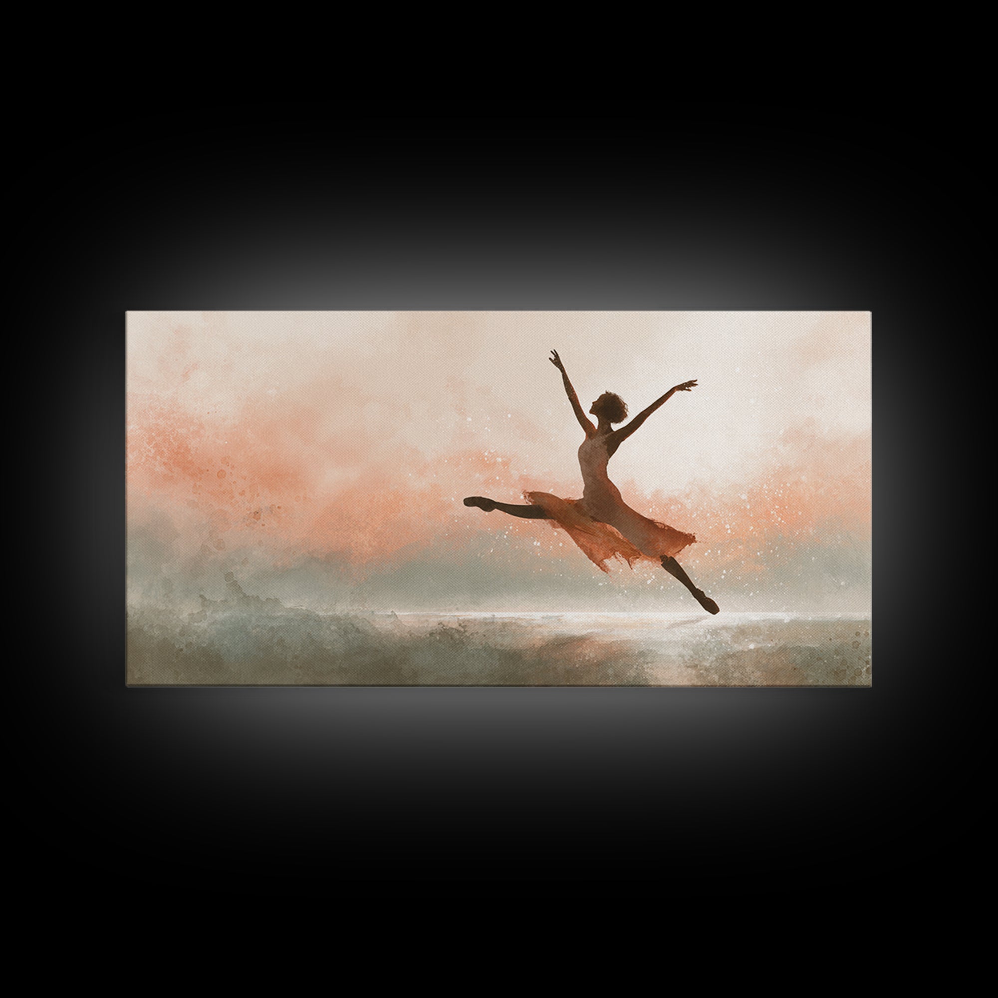 Dancer Leap with Painterly Energy Framed Canvas Print, Fitness Studio Art, Dancing Wall Art, Gym Decor, Fine Art, Motion, FSA-2x1-79
