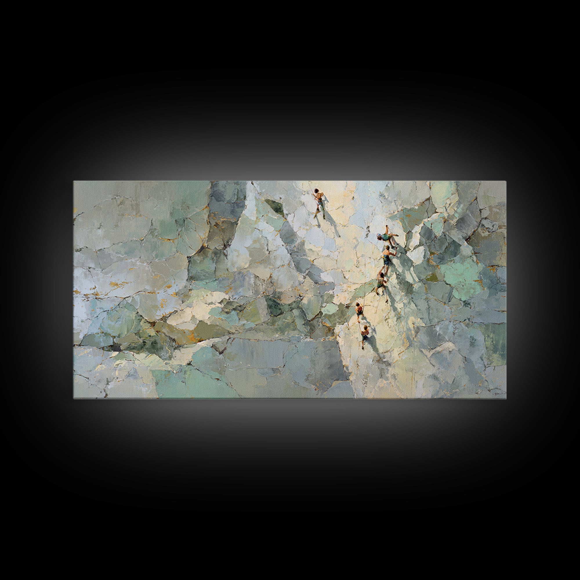 Rock Climber Reaching Toward Warm Light Framed Canvas Print, Fitness Studio Art, Boho Decor, Gym Decor, Fine Art, Motion, FSA-2x1-83