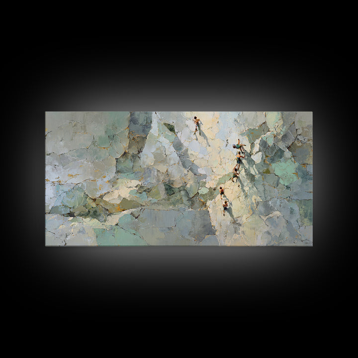 Rock Climber Reaching Toward Warm Light Framed Canvas Print, Fitness Studio Art, Boho Decor, Gym Decor, Fine Art, Motion, FSA-2x1-83