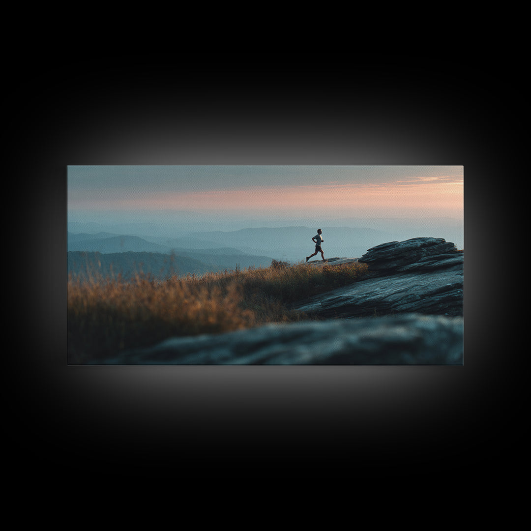 Mountain Trail Runner Framed Canvas Print, Fitness Studio Art, Minimalist Art Print, Gym Decor, Fine Art, Motion, Home Decor, FSA-2x1-96