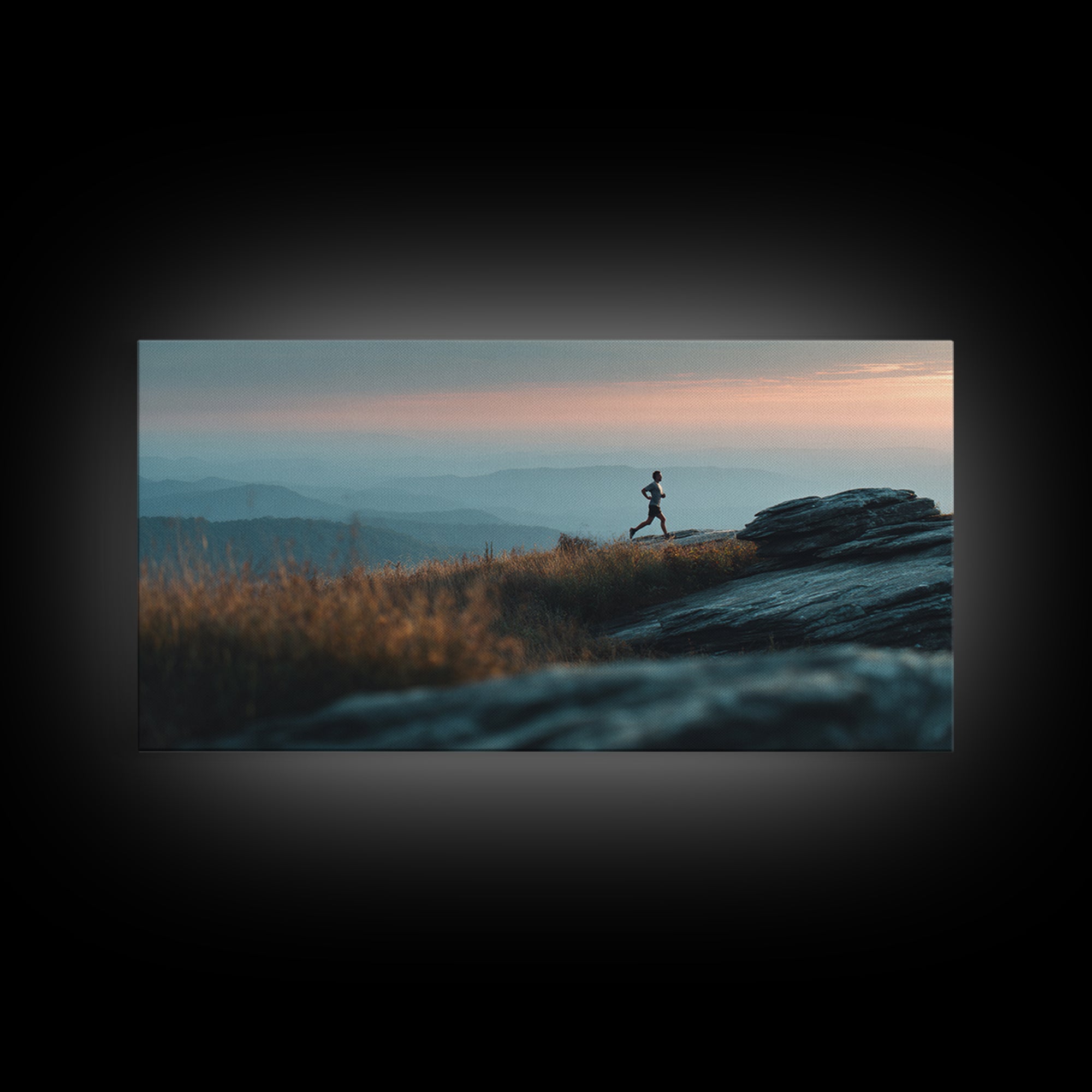 Mountain Trail Runner Framed Canvas Print, Fitness Studio Art, Minimalist Art Print, Gym Decor, Fine Art, Motion, Home Decor, FSA-2x1-96