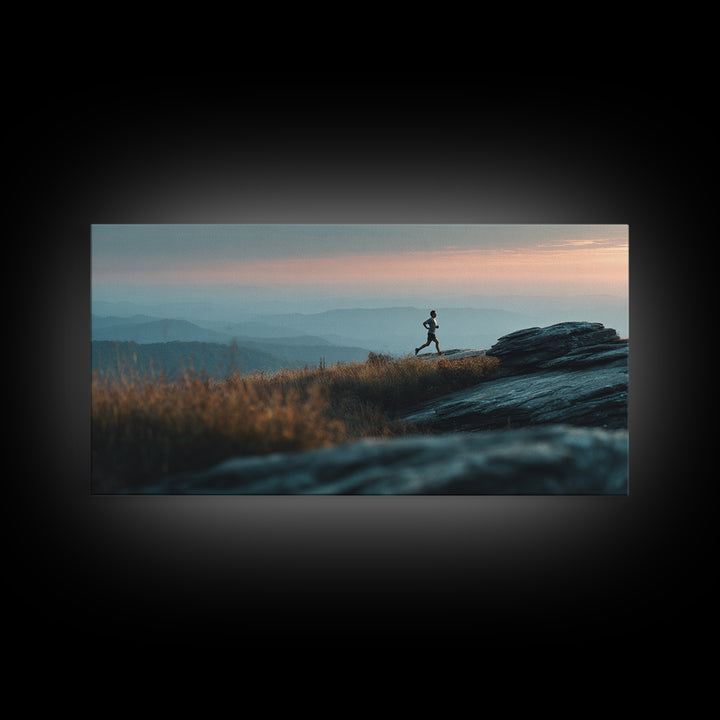 Mountain Trail Runner Framed Canvas Print, Fitness Studio Art, Minimalist Art Print, Gym Decor, Fine Art, Motion, Home Decor, FSA-2x1-96