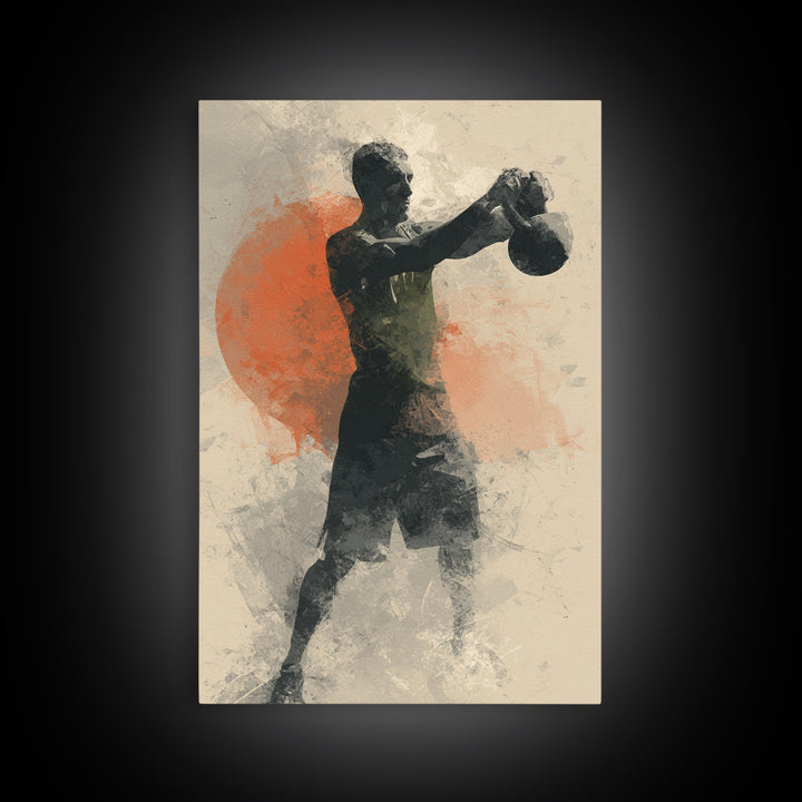 Kettlebell and Chalk Dust Canvas Print, Fitness Studio Art, Yoga Room Decor, Gym Decor, Oil Painting, Motion, Textured Painting, FSA-2x3-14