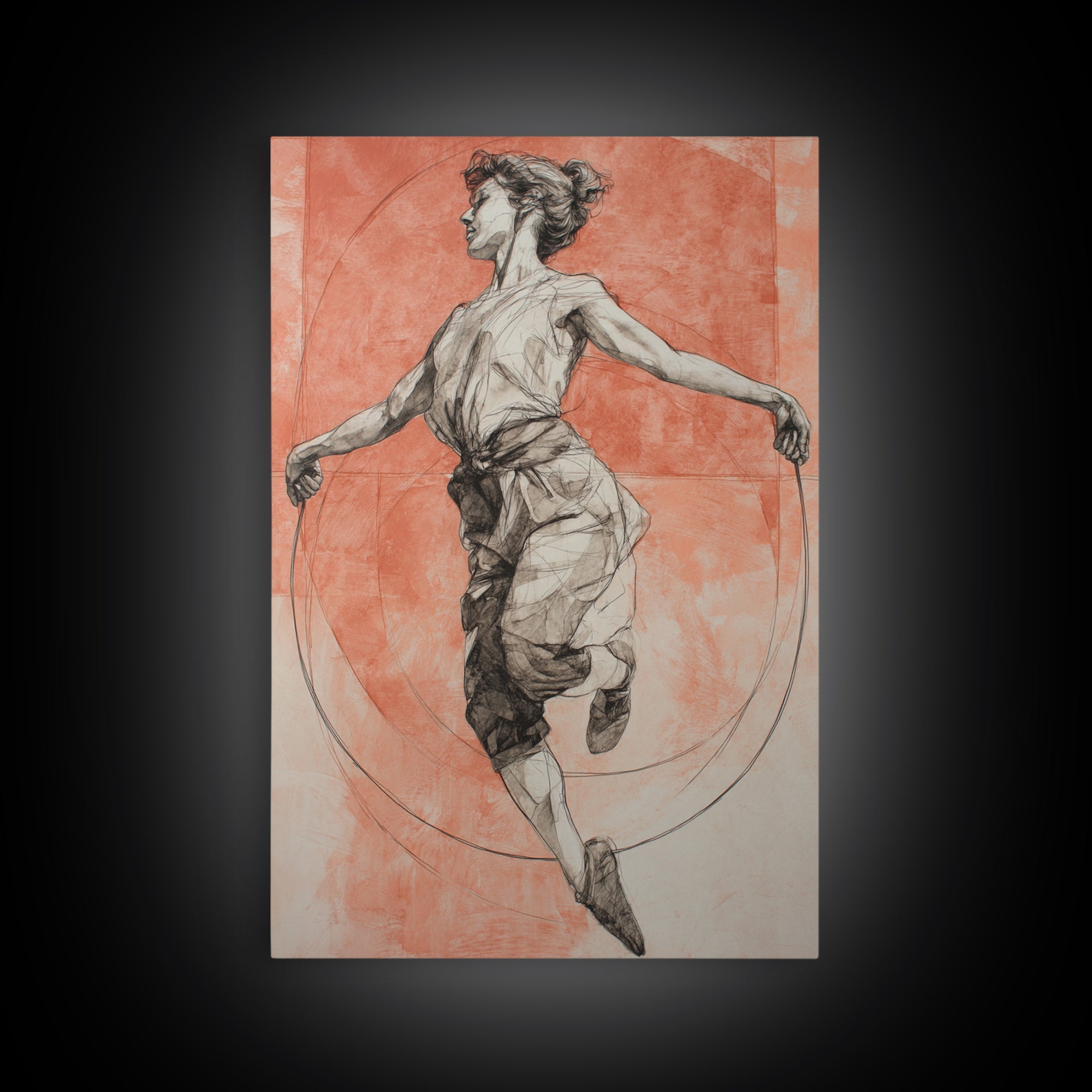 Jump Rope Movement Captured as Curved Lines Canvas Print, Fitness Studio Art, Motivational Canvas, Gym Decor, Motion, FSA-2x3-42
