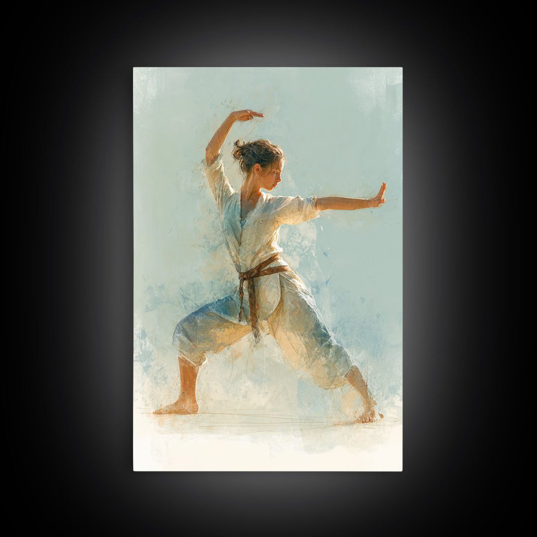 Martial Artist Pose Framed Canvas Print, Fitness Studio Art, Motivational Canvas, Gym Decor, Fine Art, Motion, FSA-2x3-75