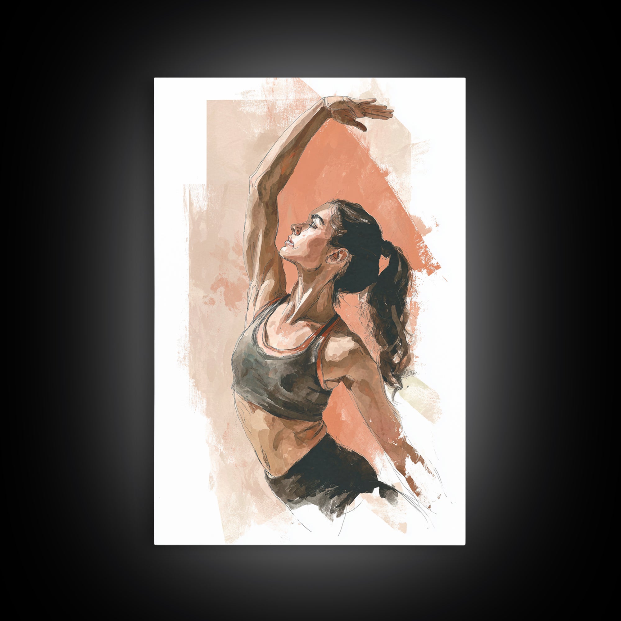 Female Athlete Stretching Framed Canvas Print, Fitness Studio Art, Boho Decor, Gym Decor, Abstract Art, Motion, Printable Art, FSA-2x3-83