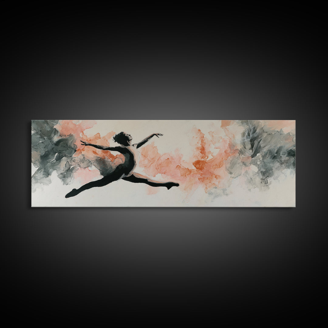 Dancer Leap with Painterly Energy Framed Canvas Print, Fitness Studio Art, Textured Painting, Gym Decor, Fine Art, Motion, FSA-3x1-51